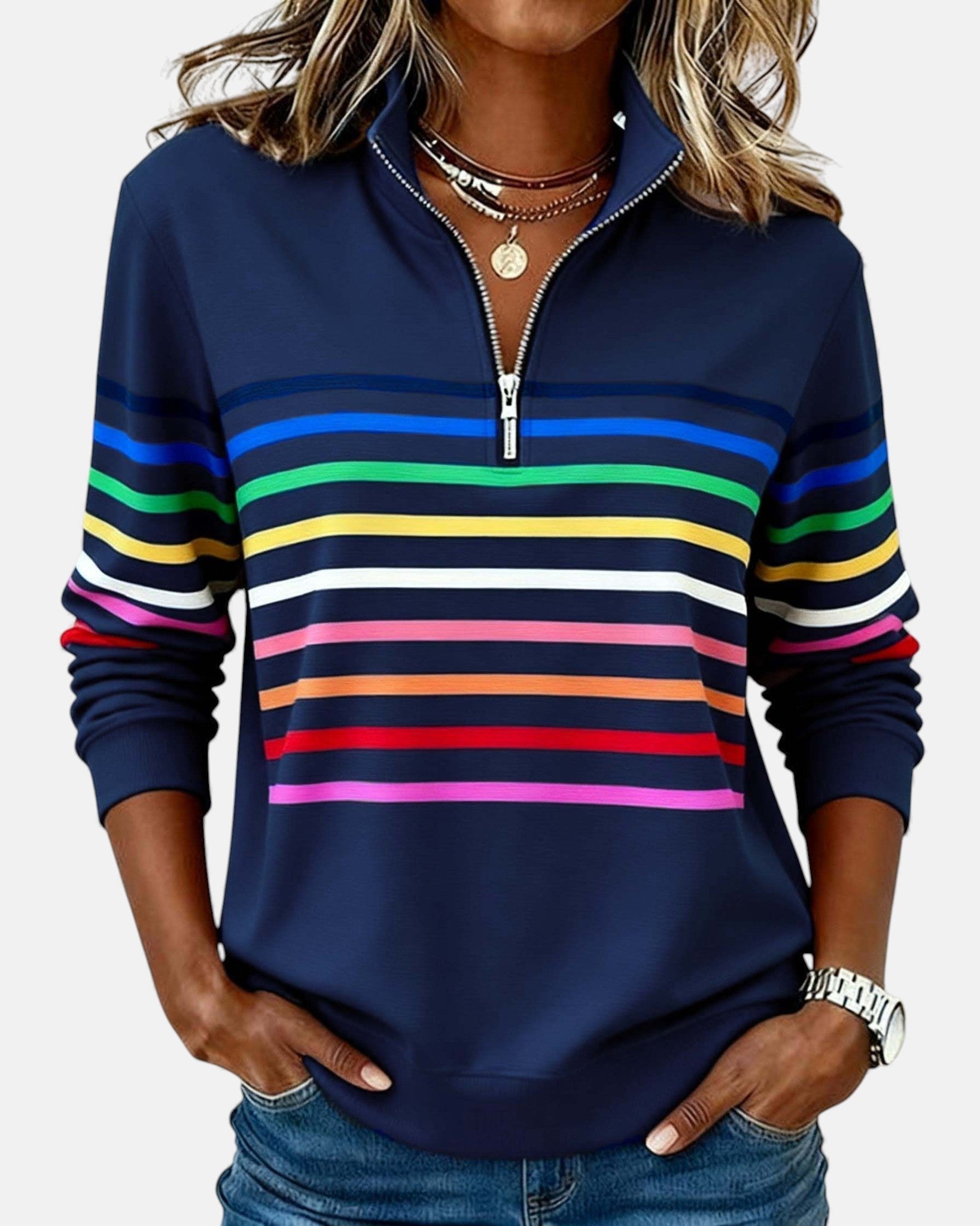 Women's Quarter-Zip Pullover | Rainbow Stripes · Faylori