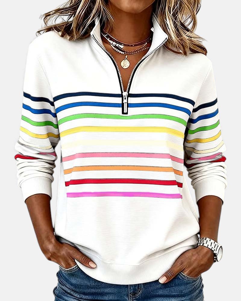 Women's Quarter-Zip Pullover | Rainbow Stripes · Faylori