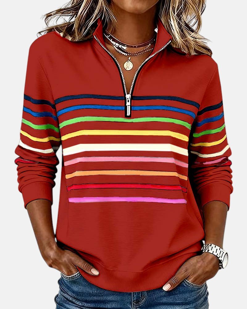 Women's Quarter-Zip Pullover | Rainbow Stripes · Faylori