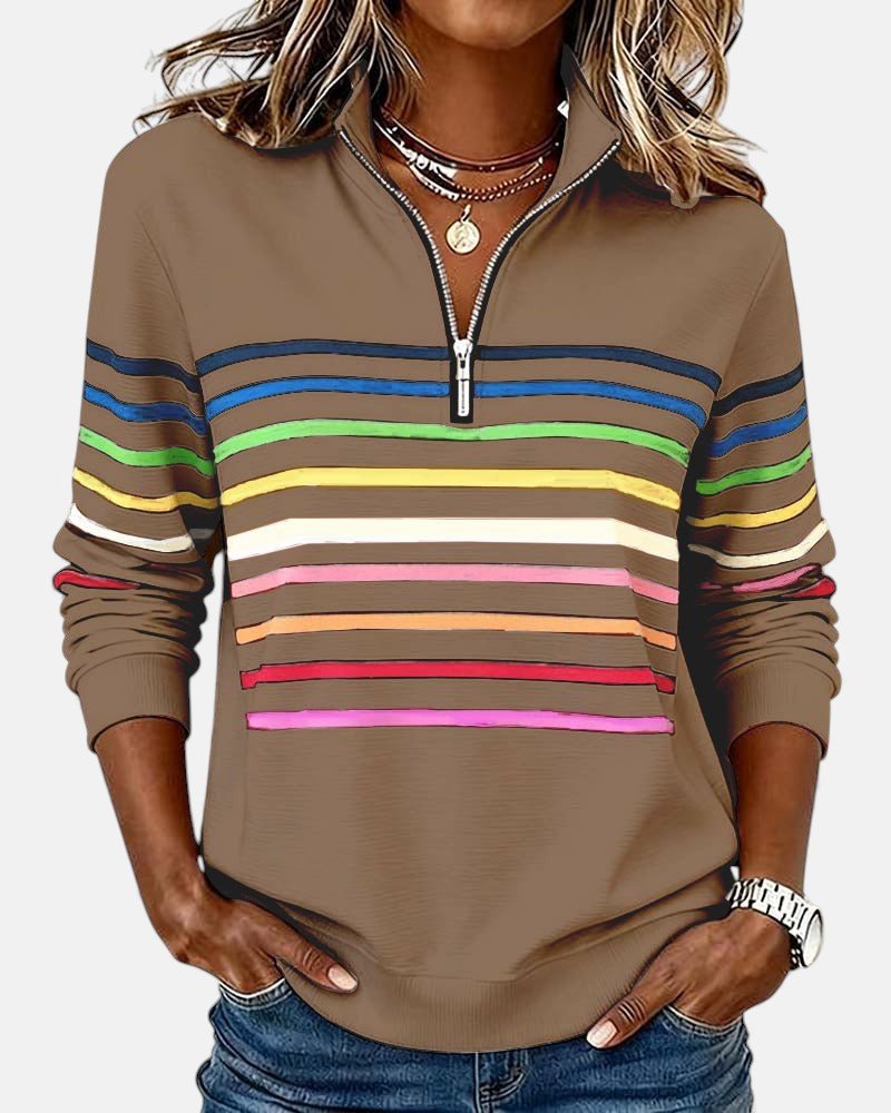 Women's Quarter-Zip Pullover | Rainbow Stripes · Faylori