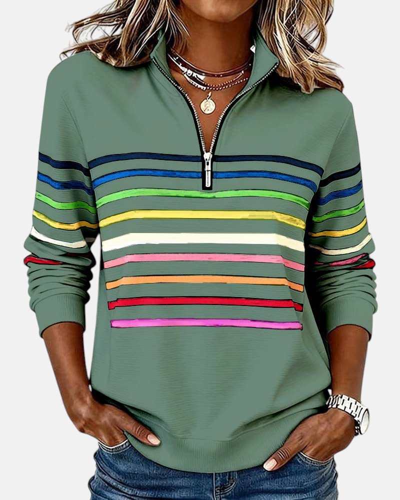 Women's Quarter-Zip Pullover | Rainbow Stripes · Faylori