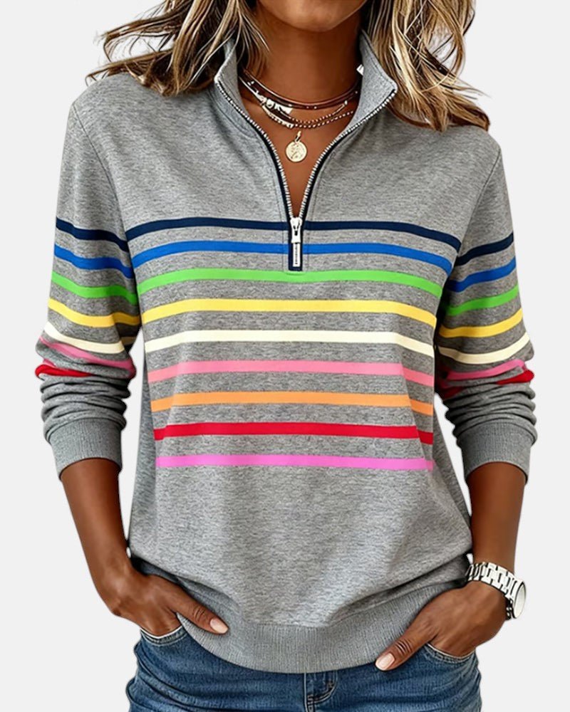 Women's Quarter-Zip Pullover | Rainbow Stripes · Faylori