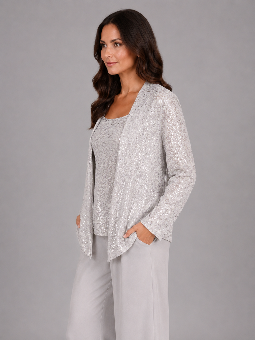Women's Sequin Three-Piece Pant Set | Open Jacket · Faylori