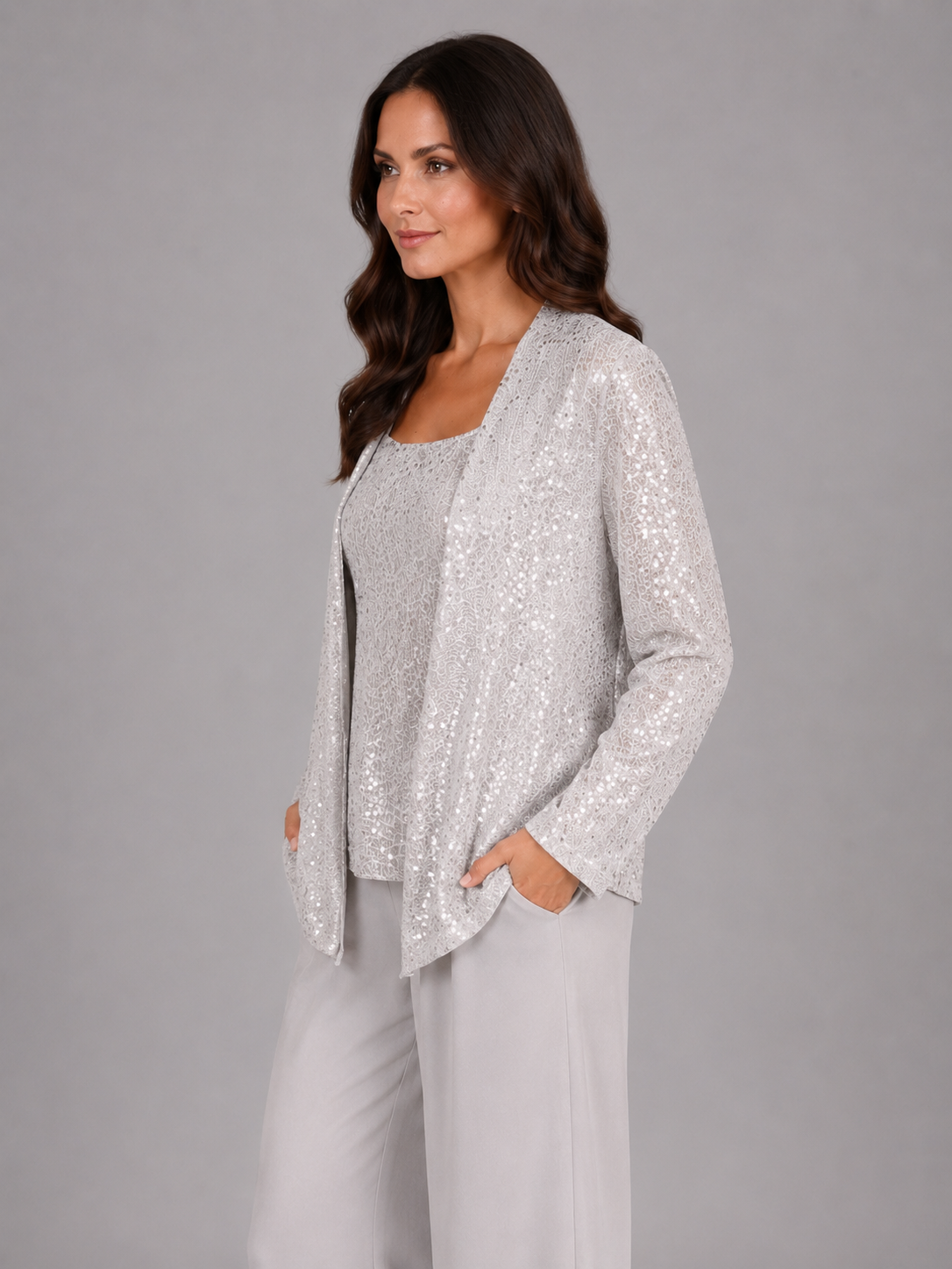 Women's Sequin Three-Piece Pant Set | Open Jacket · Faylori