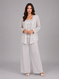 Women's Sequin Three-Piece Pant Set | Open Jacket · Faylori