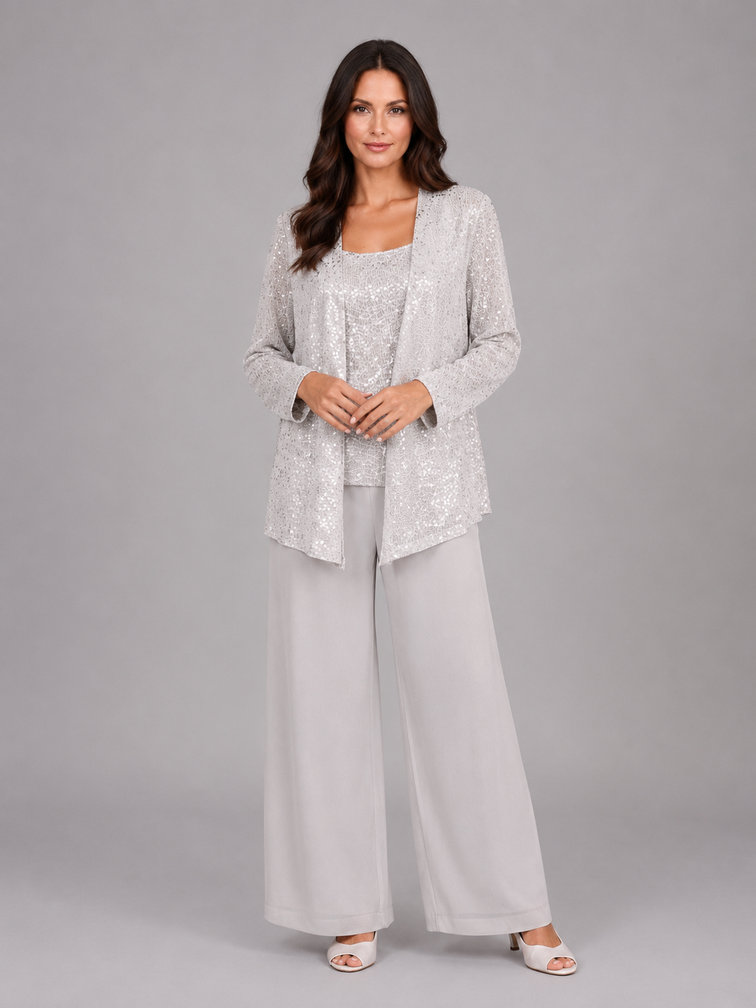 Women's Sequin Three-Piece Pant Set | Open Jacket · Faylori