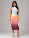 Women's Sleeveless Bodycon Midi Dress | Ruched Waist · Faylori