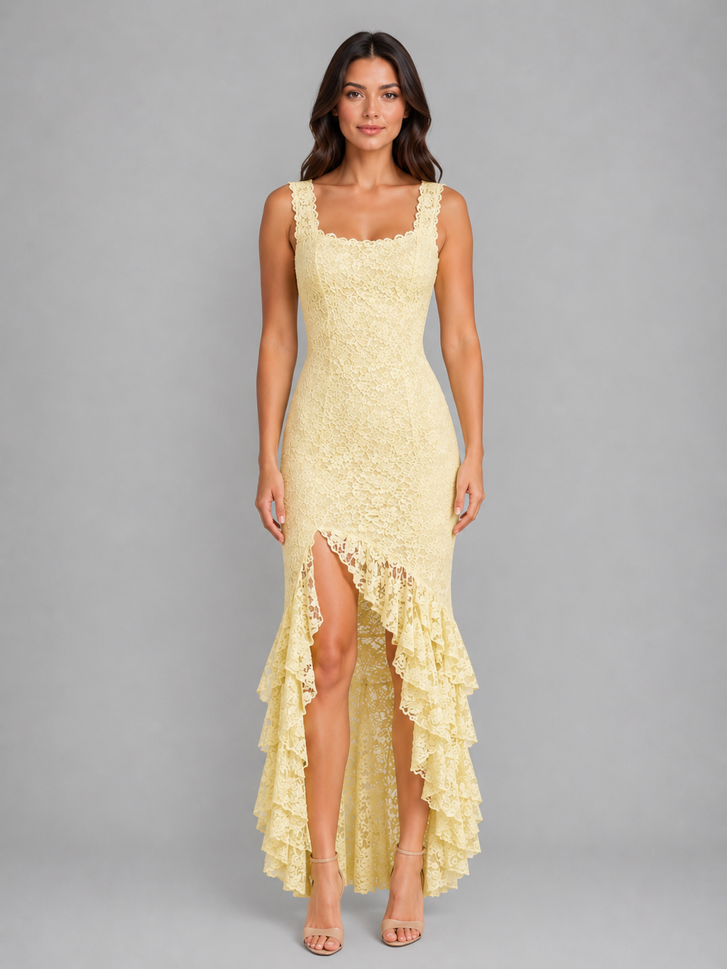 Women's Sleeveless Lace Dress | Ruffle Hem · Faylori