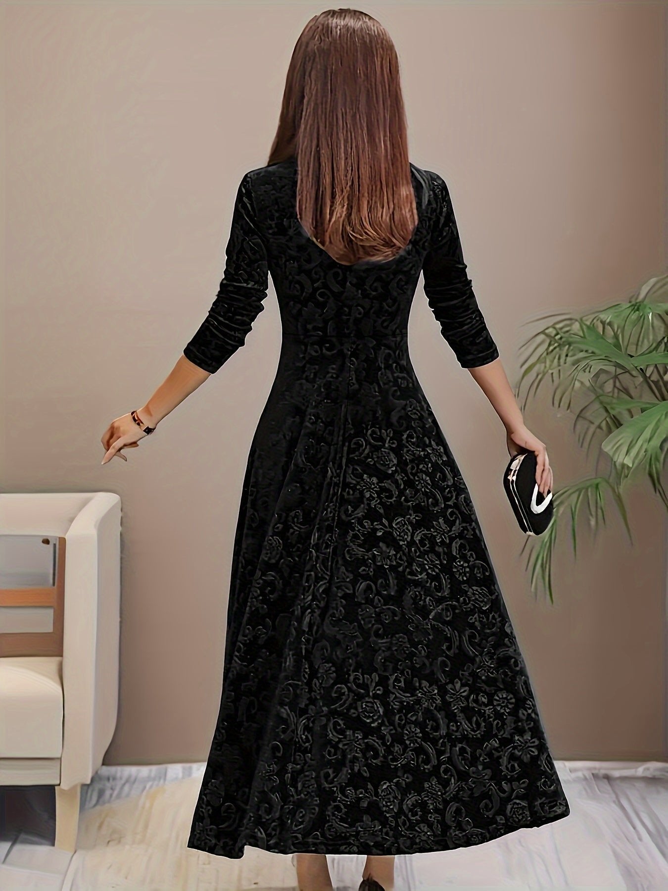 Women's Square-Neck Midi Dress | Floral Embossed · Faylori