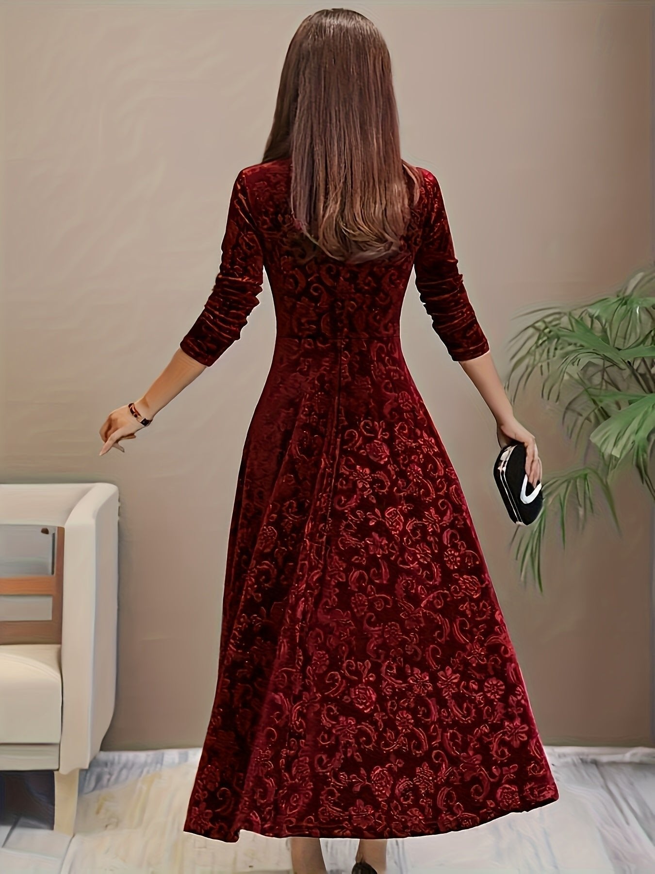 Women's Square-Neck Midi Dress | Floral Embossed · Faylori