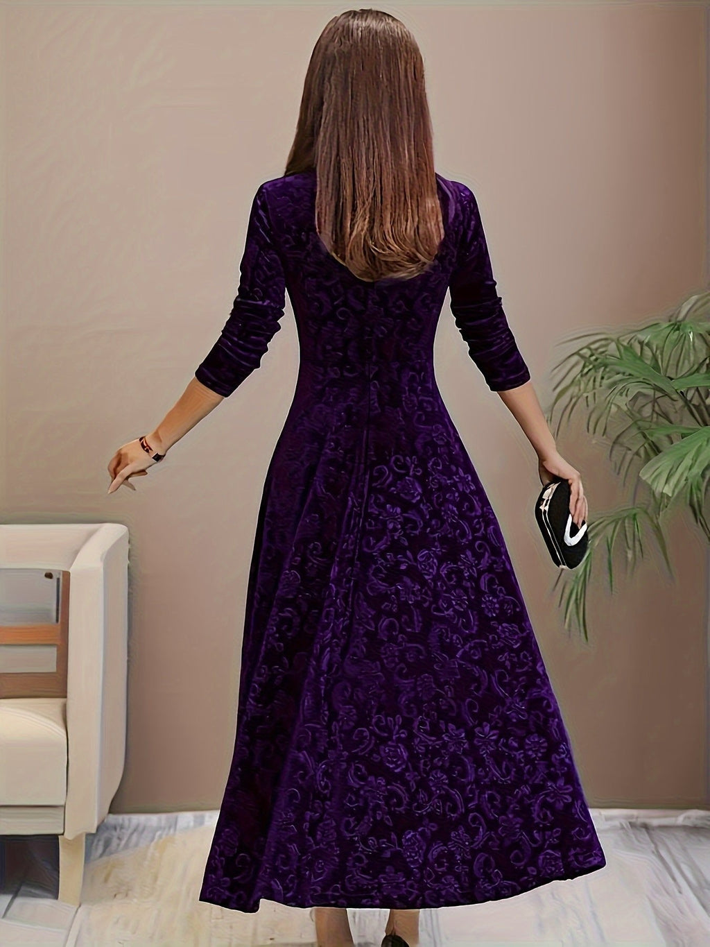 Women's Square-Neck Midi Dress | Floral Embossed · Faylori