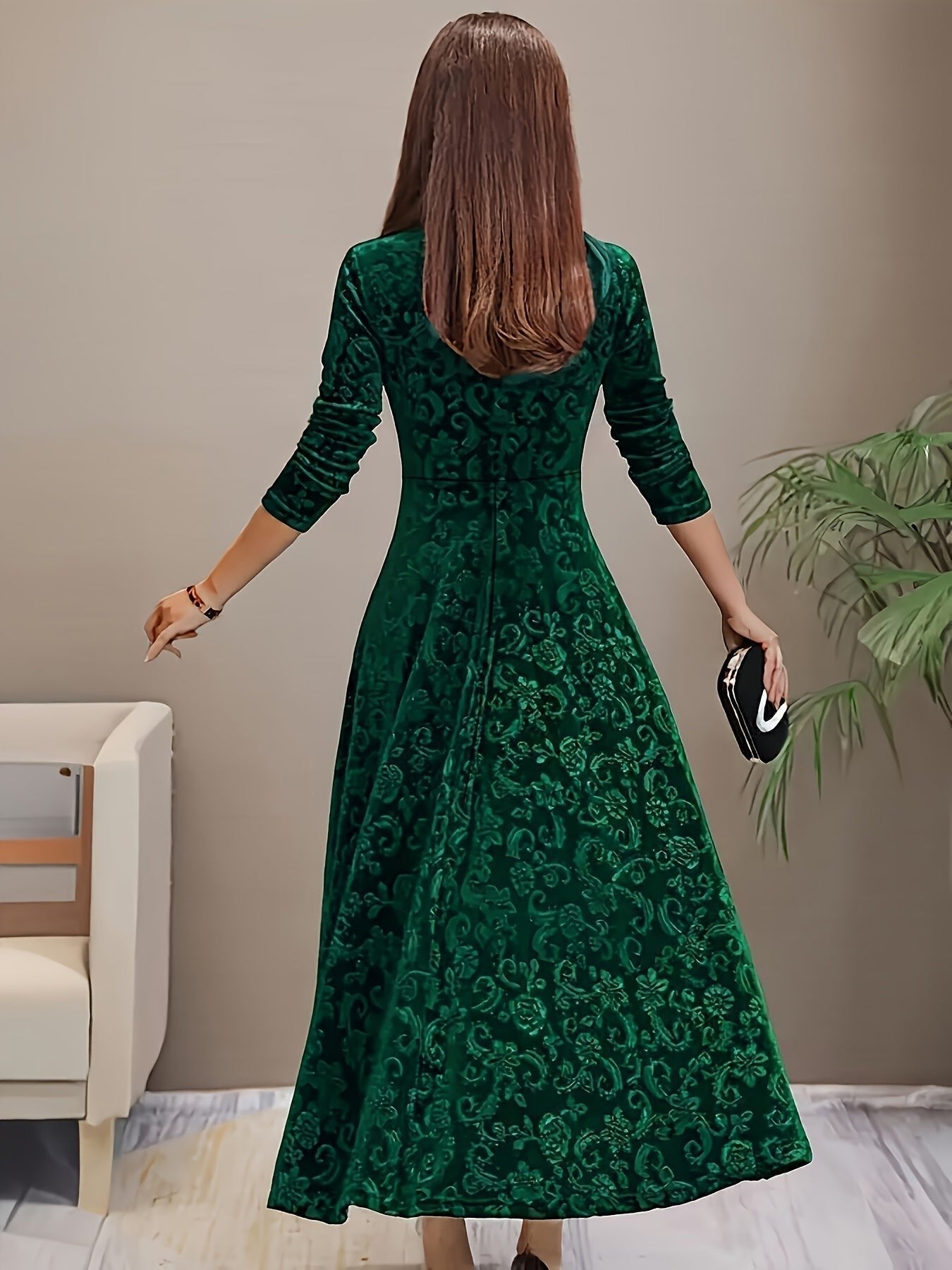 Women's Square-Neck Midi Dress | Floral Embossed · Faylori