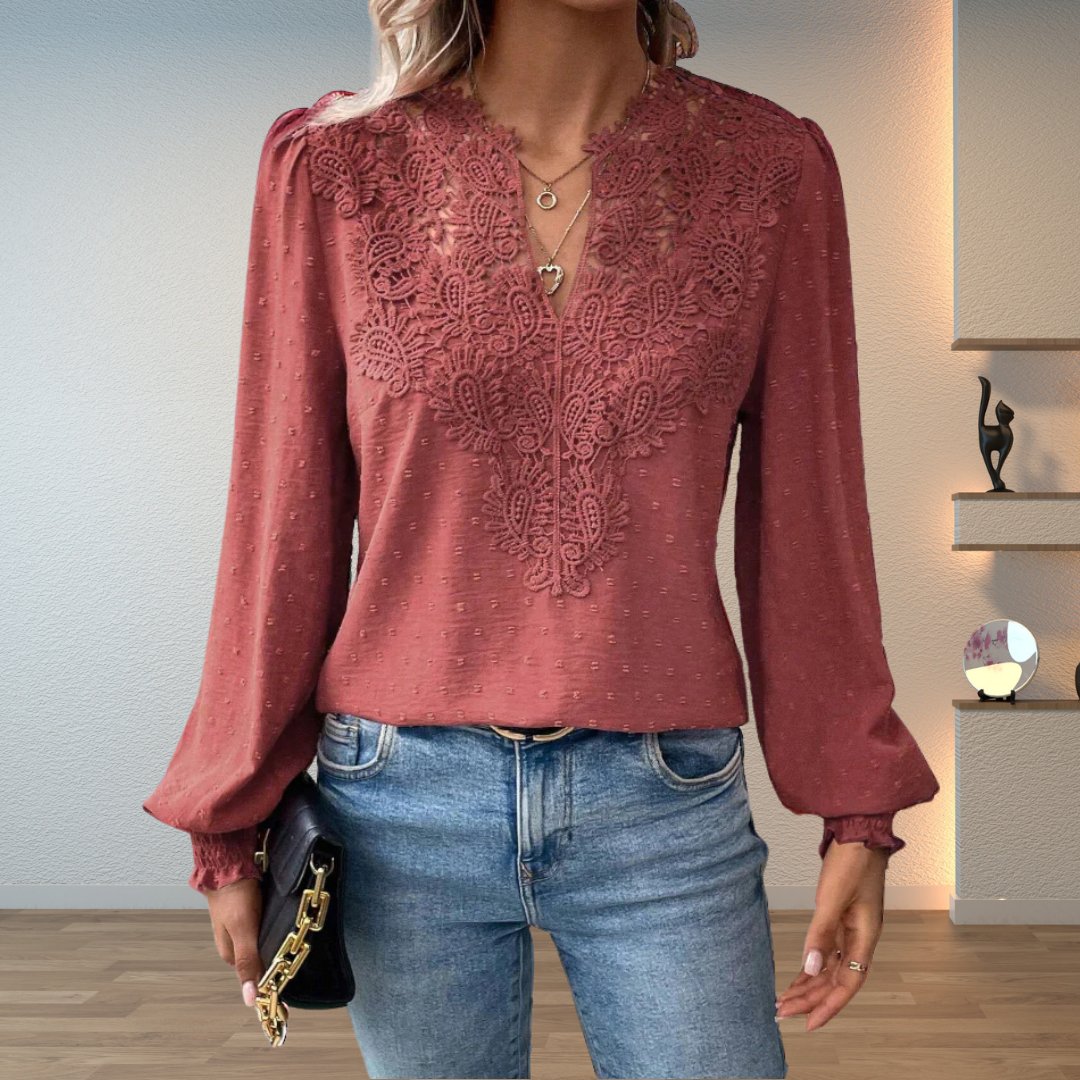 Women's V-Neck Blouse | Lace Bodice · Faylori
