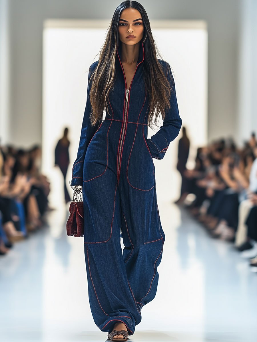 Women's Wide-Leg Denim Jumpsuit | Zip Front · Faylori