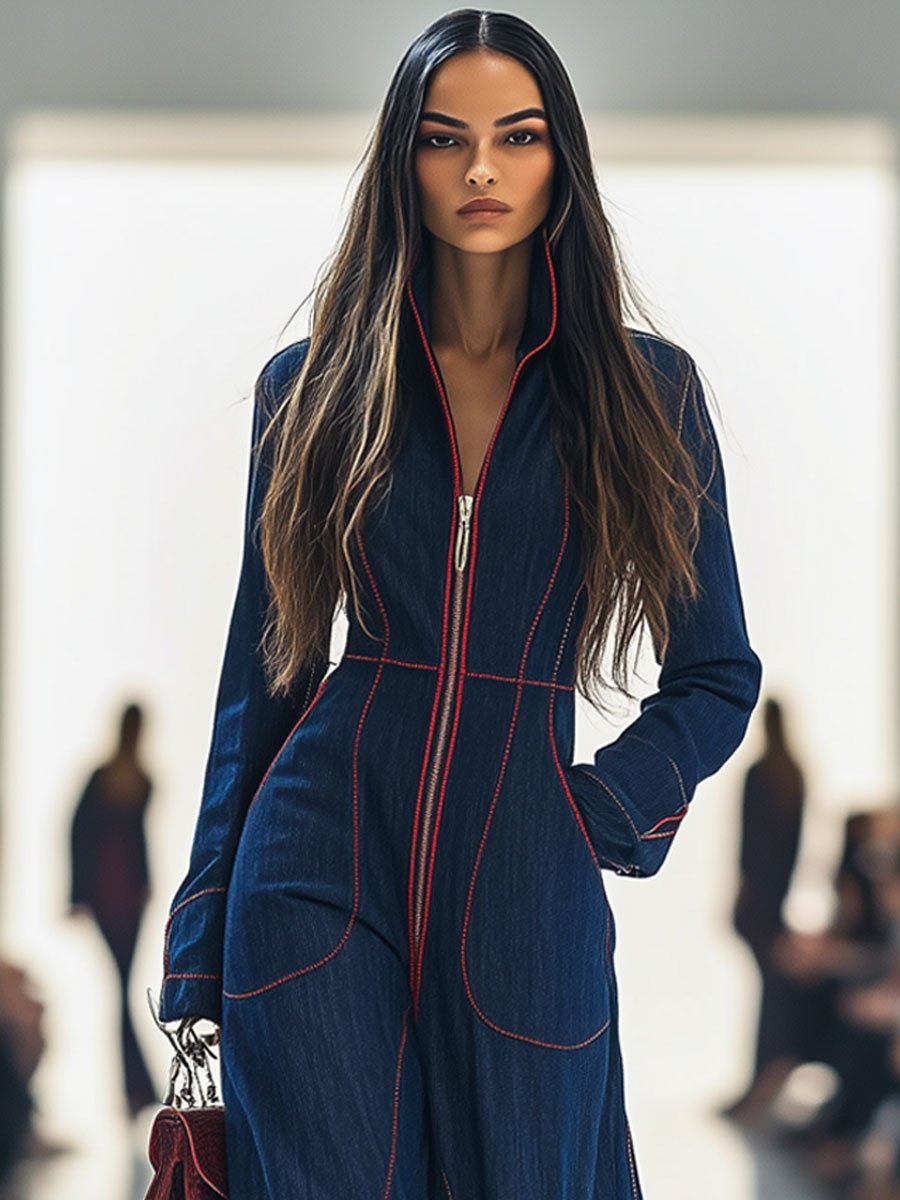 Women's Wide-Leg Denim Jumpsuit | Zip Front · Faylori