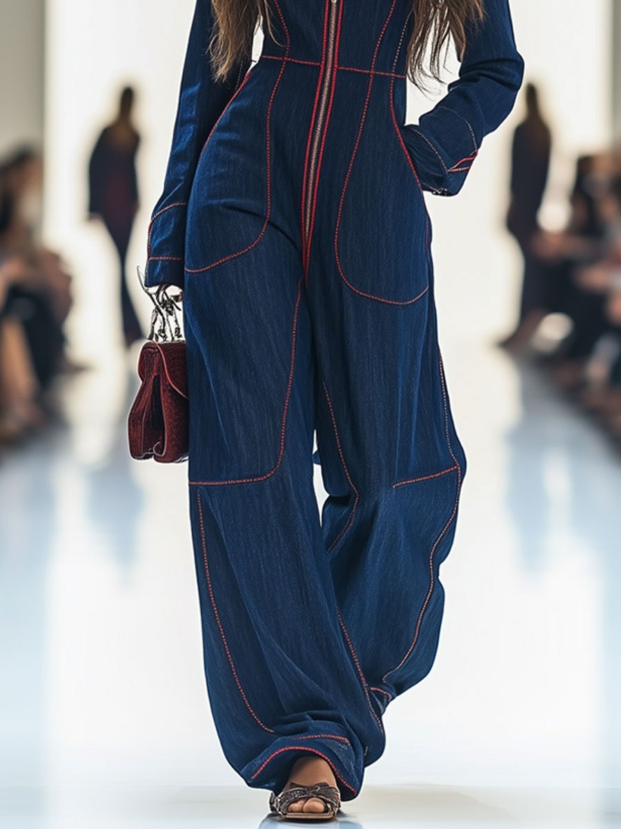 Women's Wide-Leg Denim Jumpsuit | Zip Front · Faylori