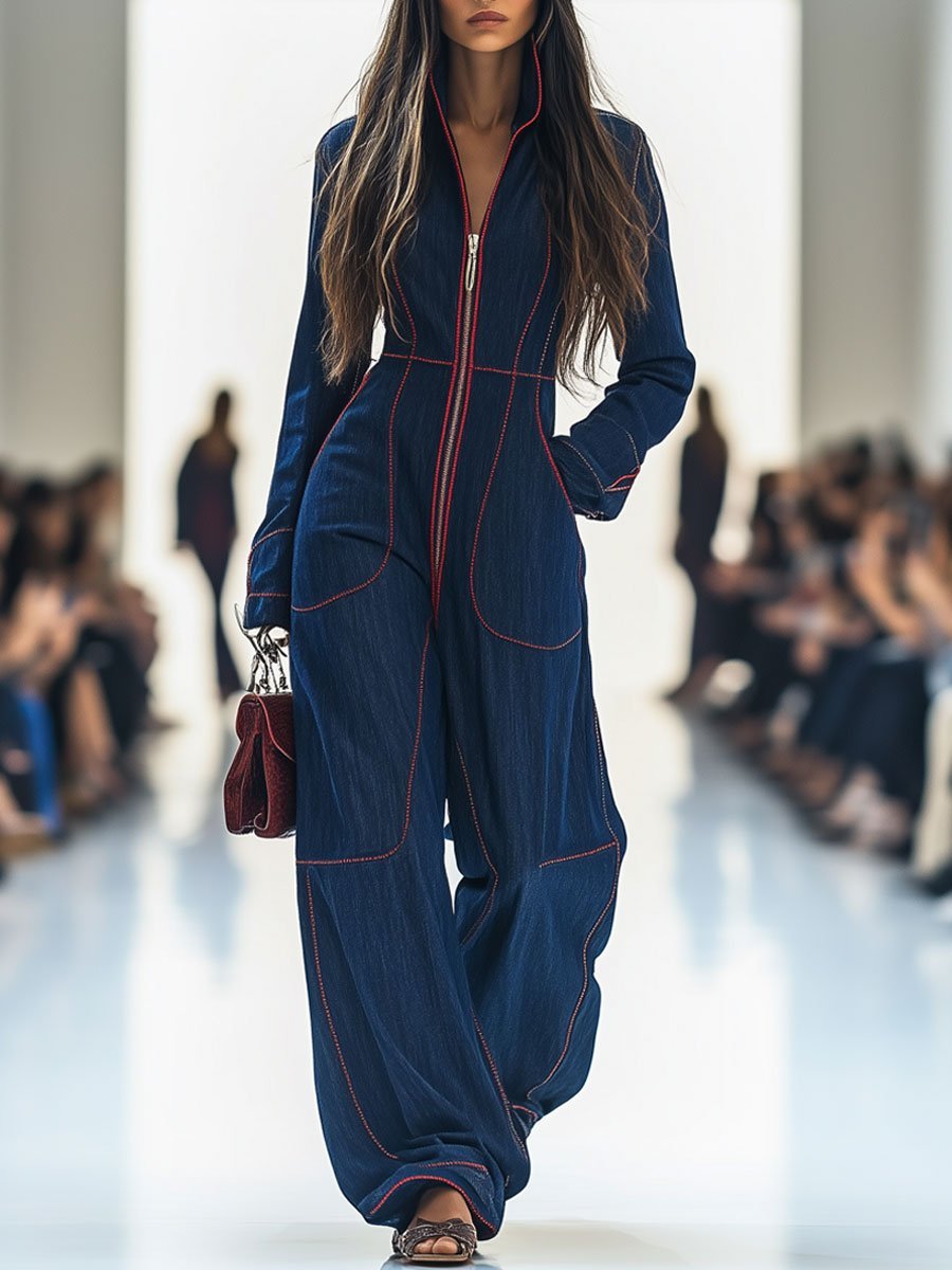 Women's Wide-Leg Denim Jumpsuit | Zip Front · Faylori