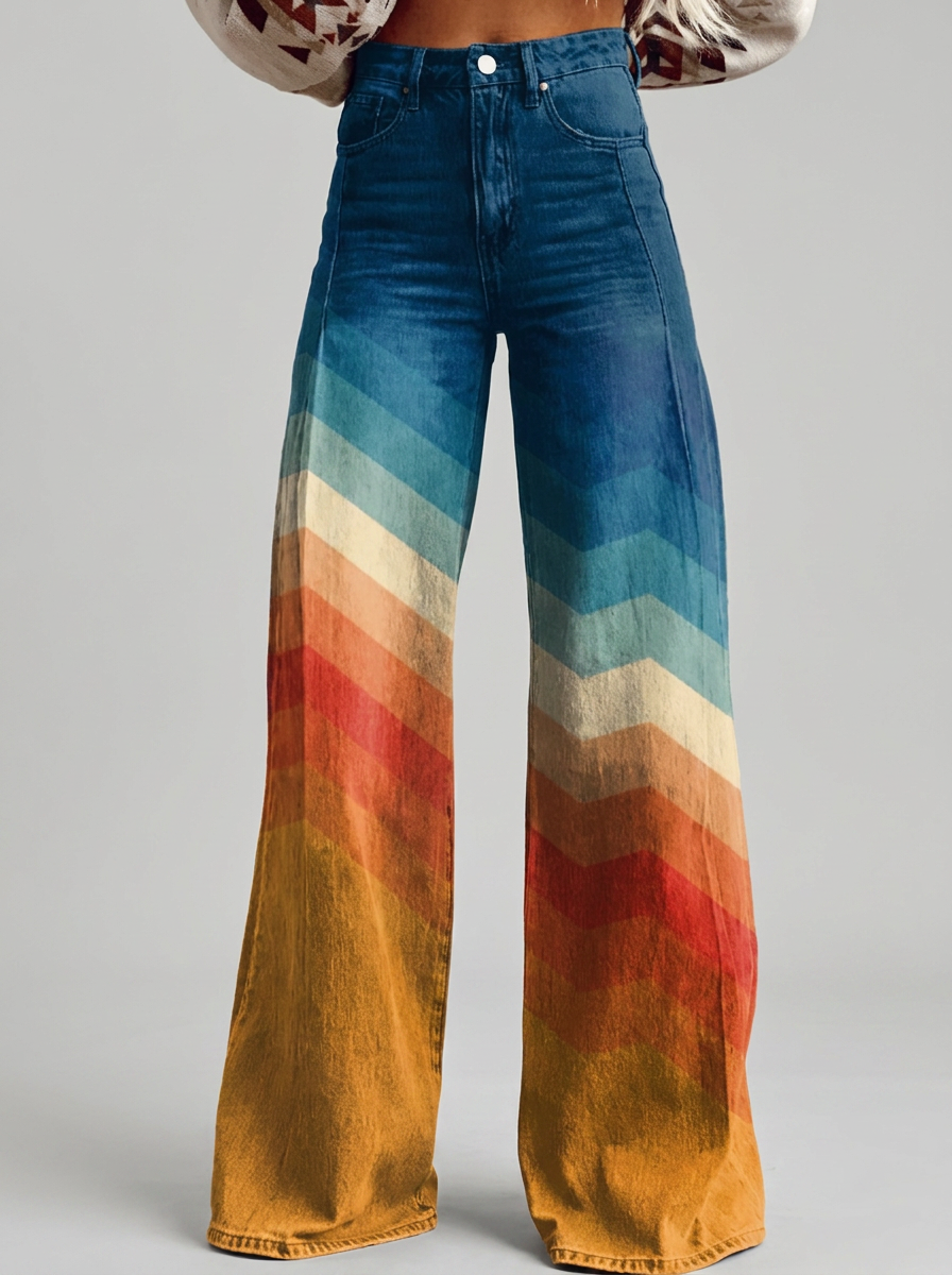 Women's Wide-Leg Pants | Chevron Print