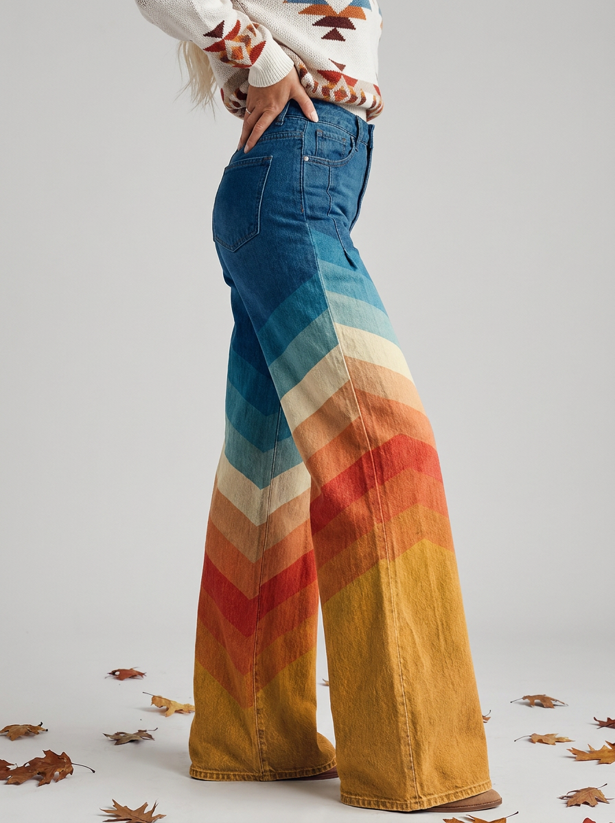 Women's Wide-Leg Pants | Chevron Print