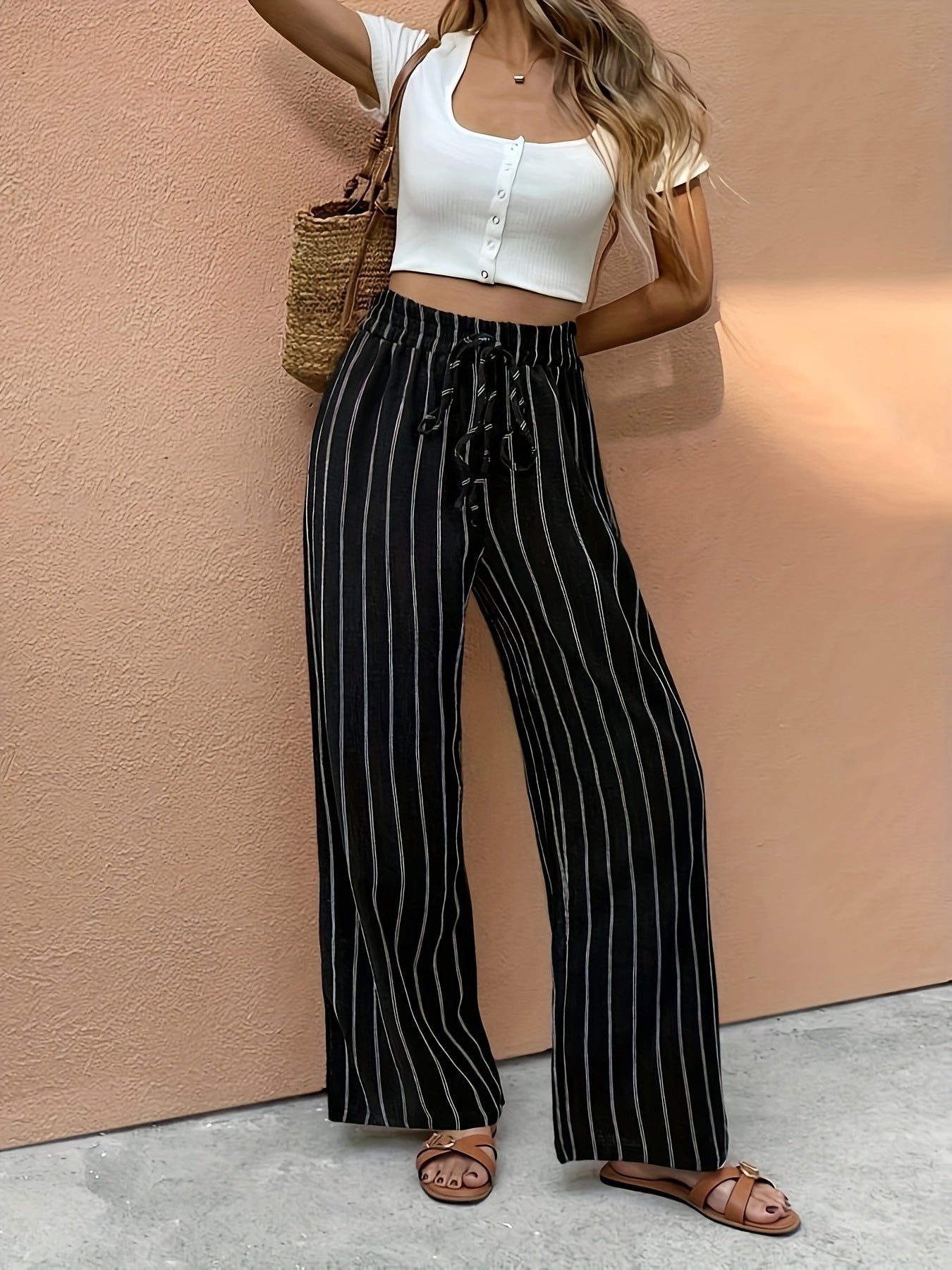 Women's Wide-Leg Pants | Striped Drawstring · Faylori